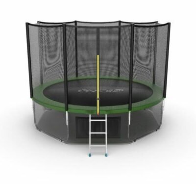 Картинка 71 - EVO JUMP External 12ft (Green) + Lower net. Батут с внешней сеткой и лестницей, диаметр 12ft (зеленый/синий) + нижняя сеть.