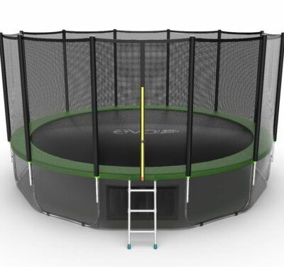 Картинка 22 - EVO JUMP External 16ft (Green) + Lower net. Батут с внешней сеткой и лестницей, диаметр 16ft (зеленый/синий) + нижняя сеть.